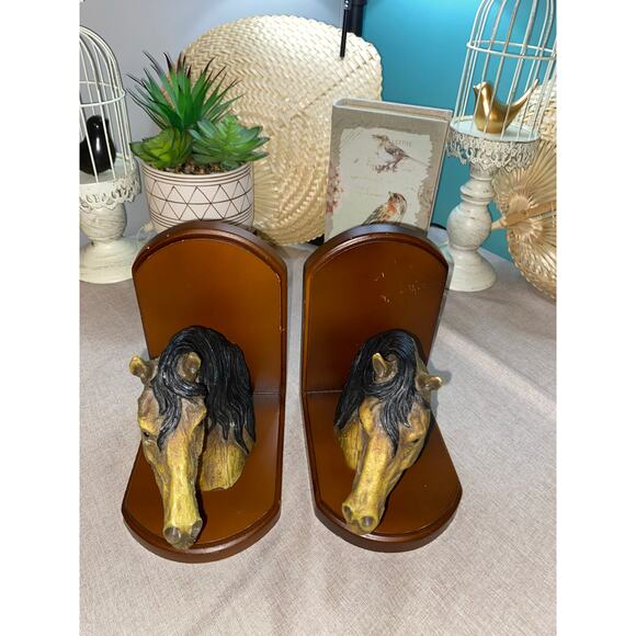 Pair Horse Head Set Bookends Perfect For Bookshelf or Library - Picture 6 of 12